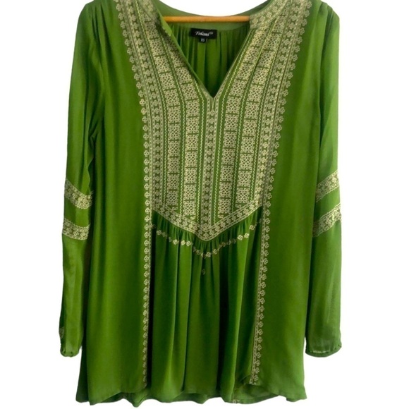 Tolani Anthropologie apple green Embroidered Tunic SIZE XS - Picture 1 of 6